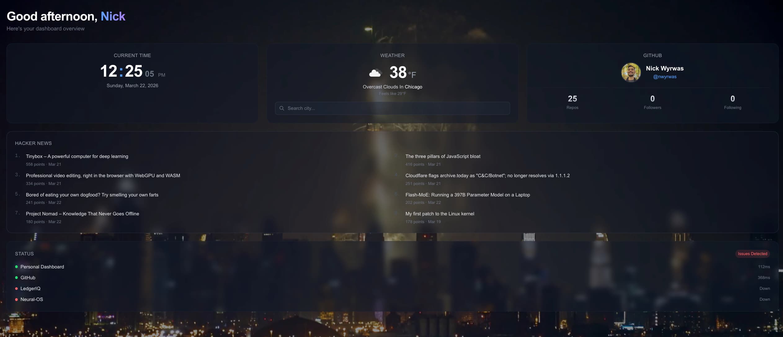 Personal Dashboard screenshot